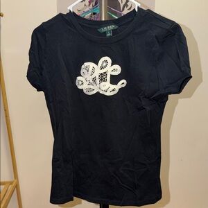 Lauren Ralph Lauren Black Tee with White Lace Accent